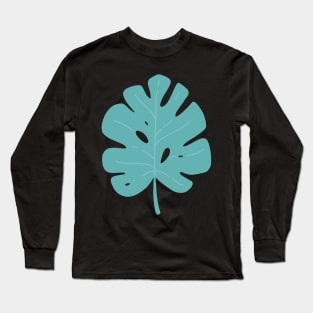 teal monstera leaf aesthetic vector Long Sleeve T-Shirt